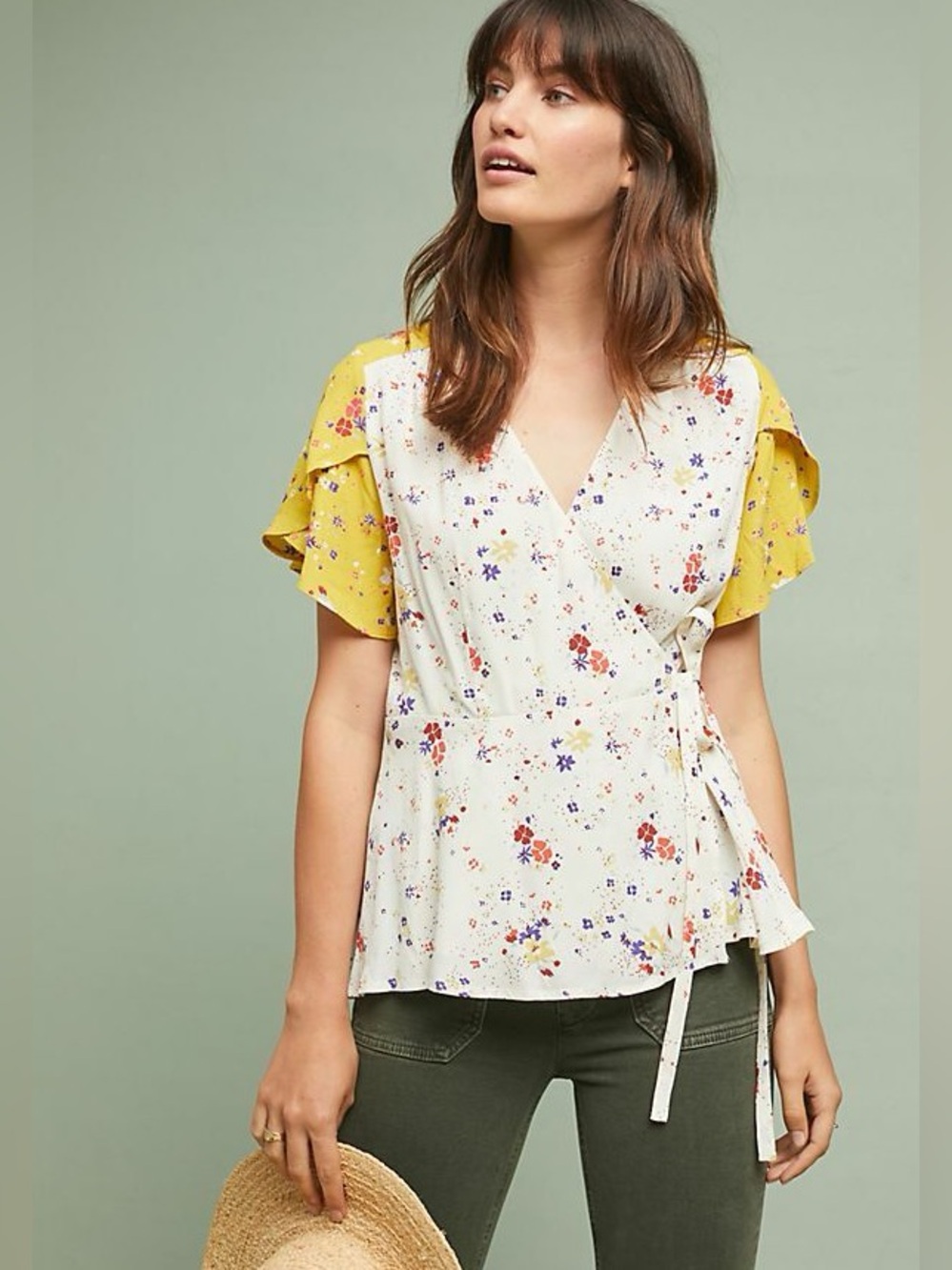 Anthropologie Meadow Rue Bon Voyage Floral Cottagecore Wrap Blouse Sz 0